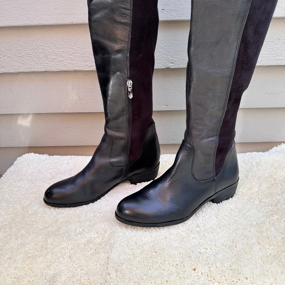 Sam Edelman Jacob Black Leather Over The Knee Boots Womens 8M Low Block Heel